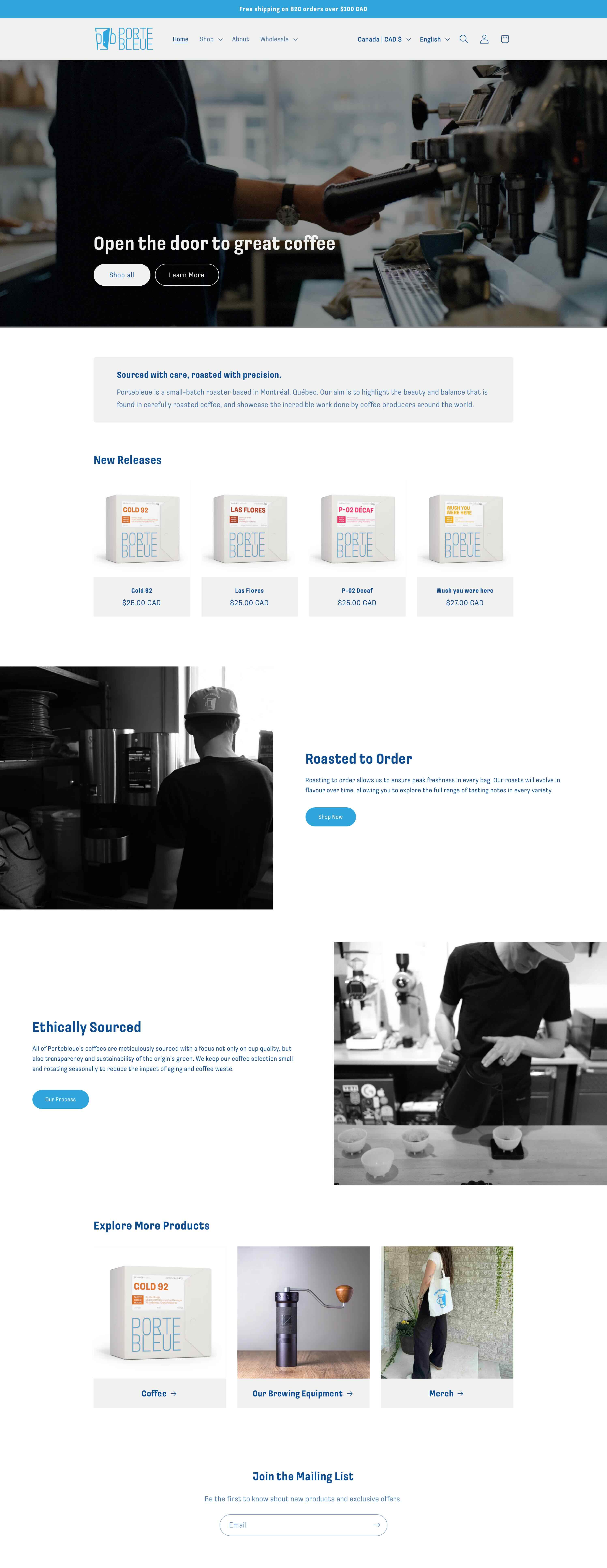 Portebleue website home page.