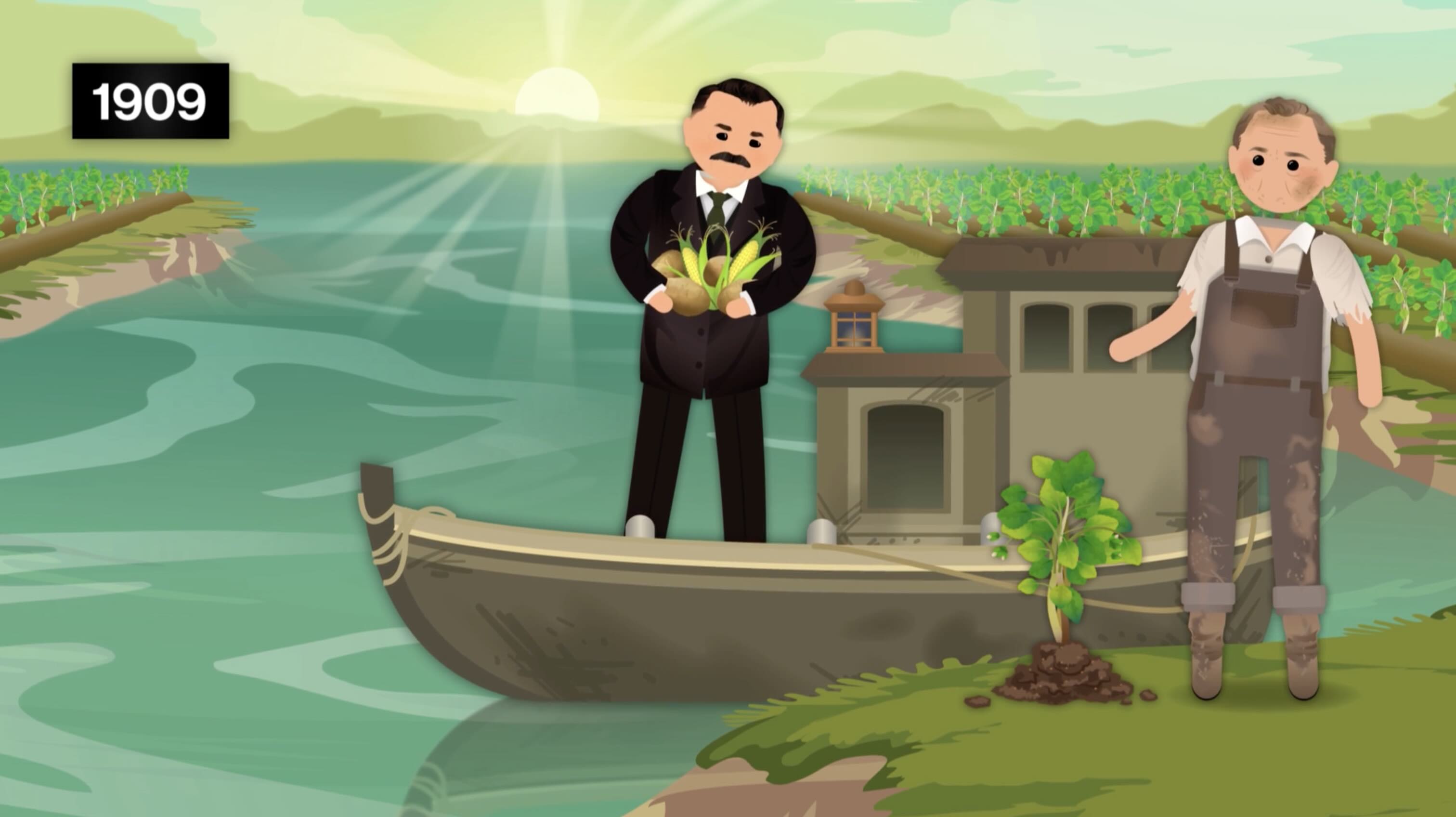 Frame from an illustrated Study Hall Modern World History video.