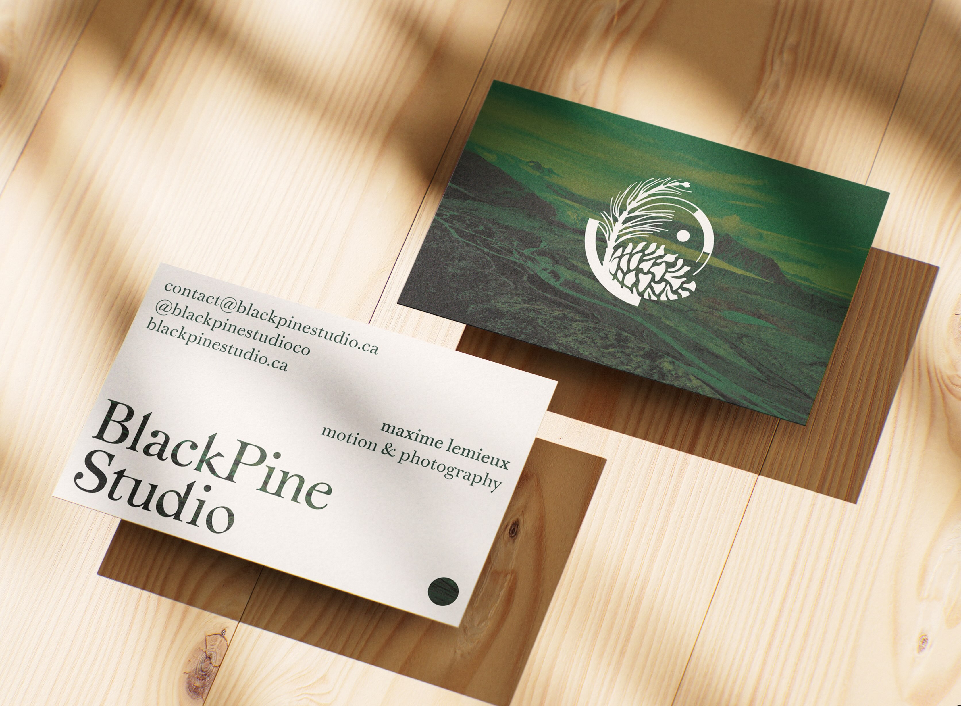 Business card designed for Black Pine Studio.