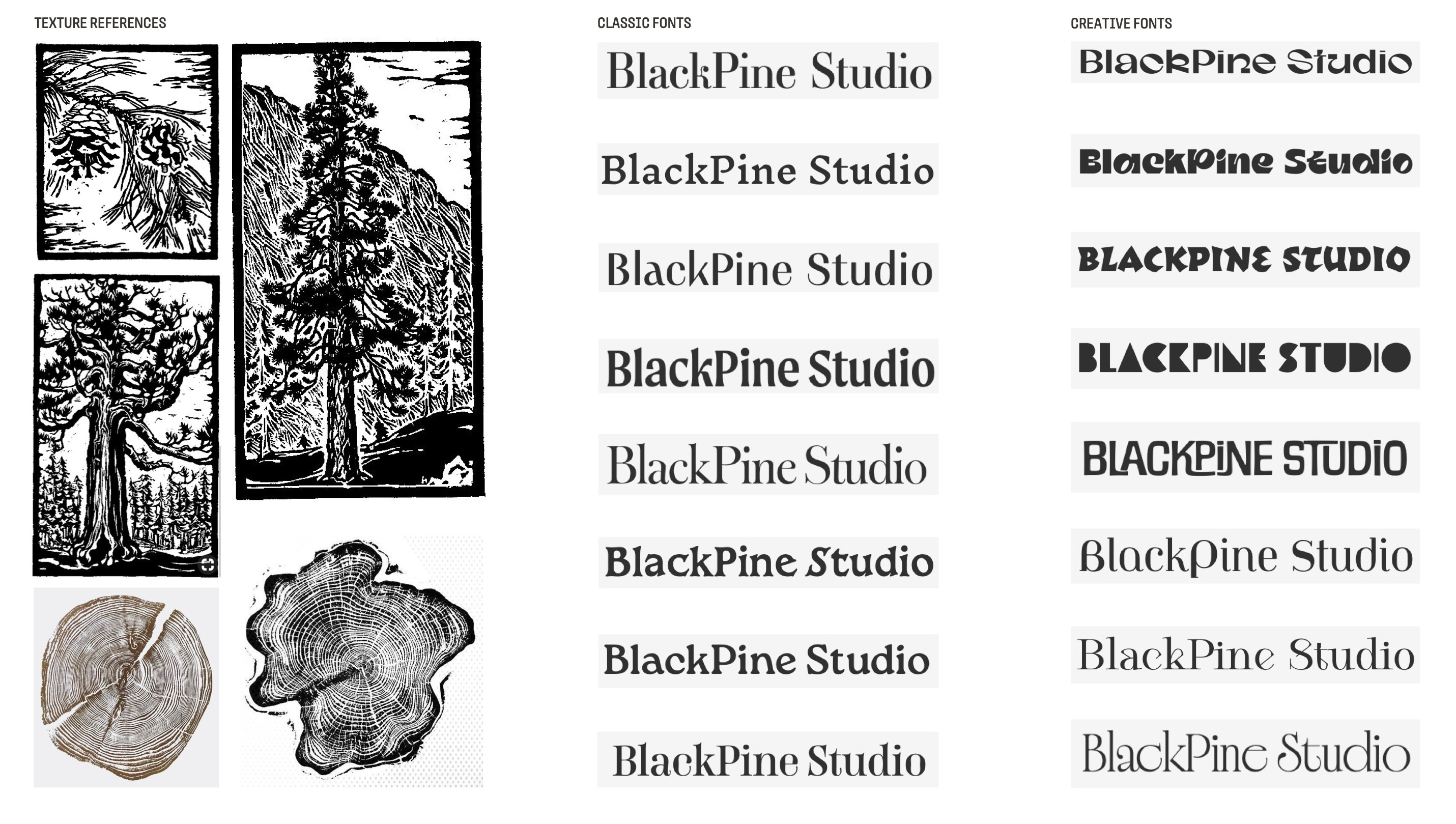 Inspiration board for Black Pine Studio.