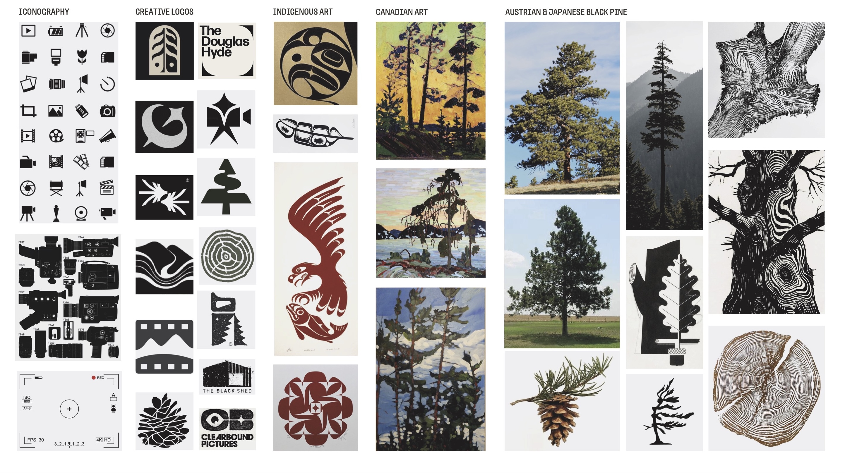 Inspiration board for Black Pine Studio.