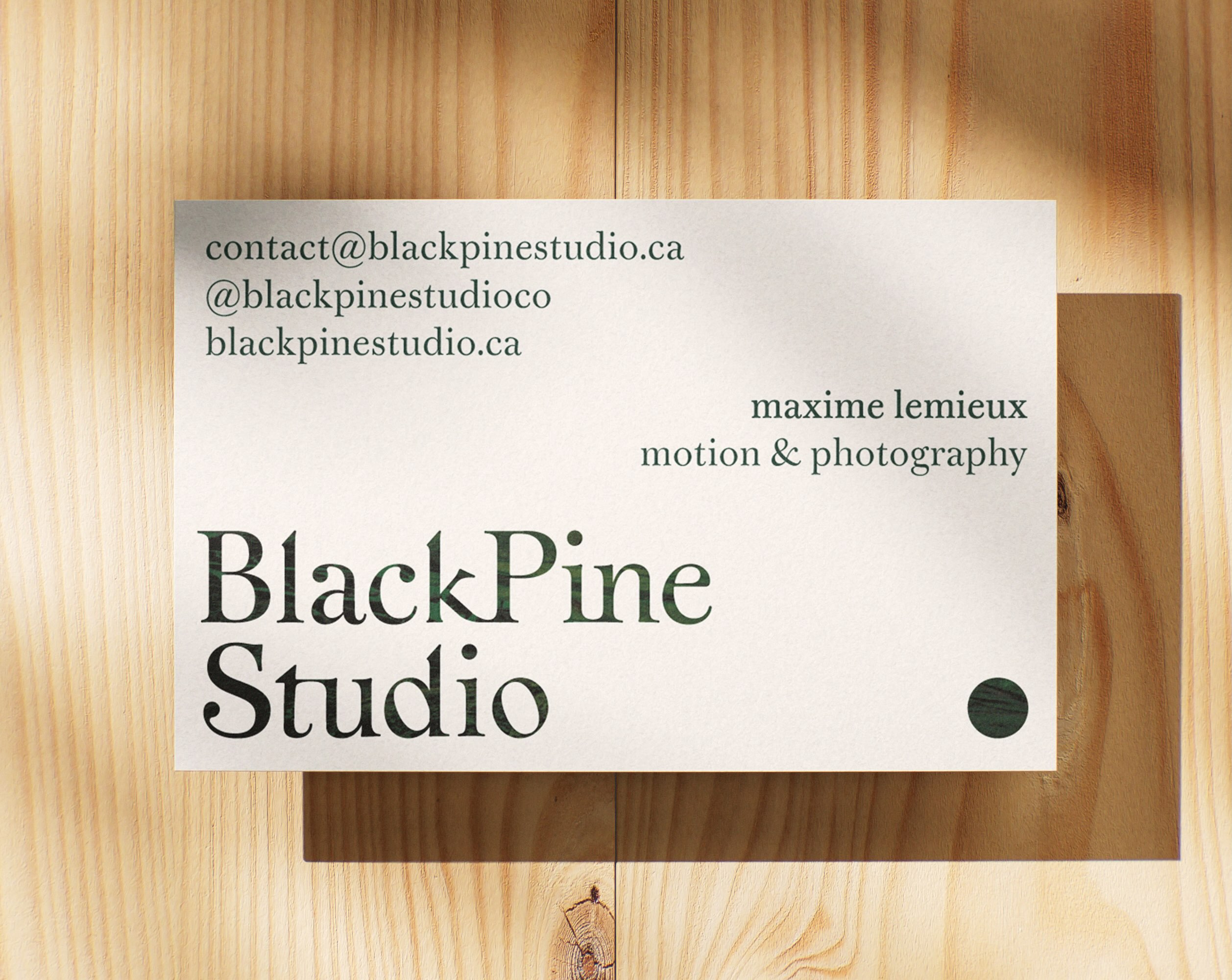 Business card designed for Black Pine Studio.