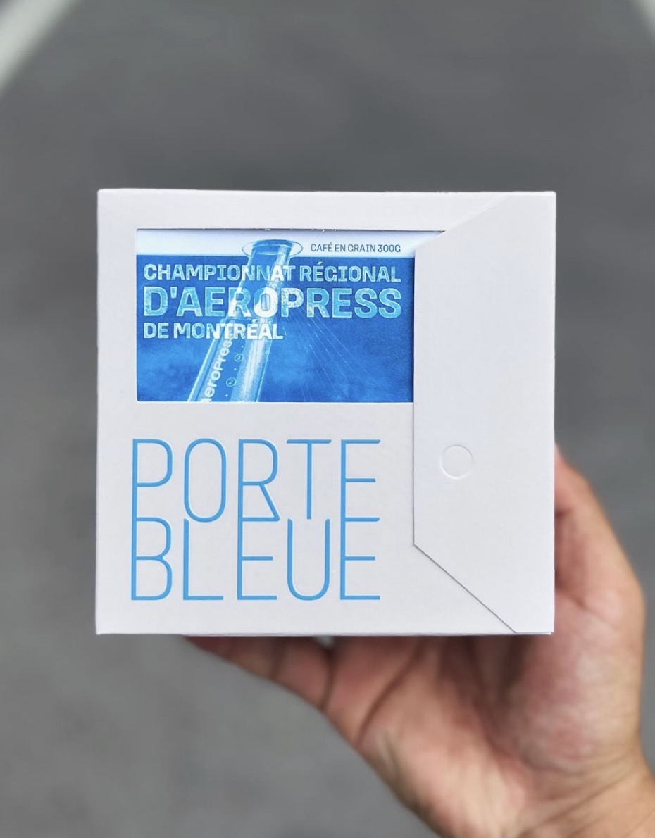 Aeropress Regional Championships Limited Montréal 2026. Limited Edition coffee box held in a hand.