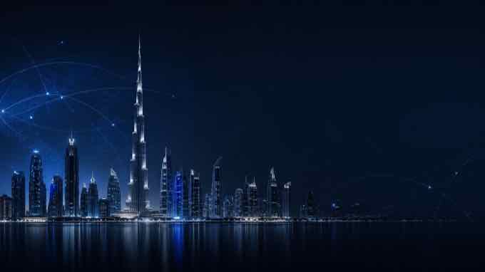 Dubai skyline and global finance visual