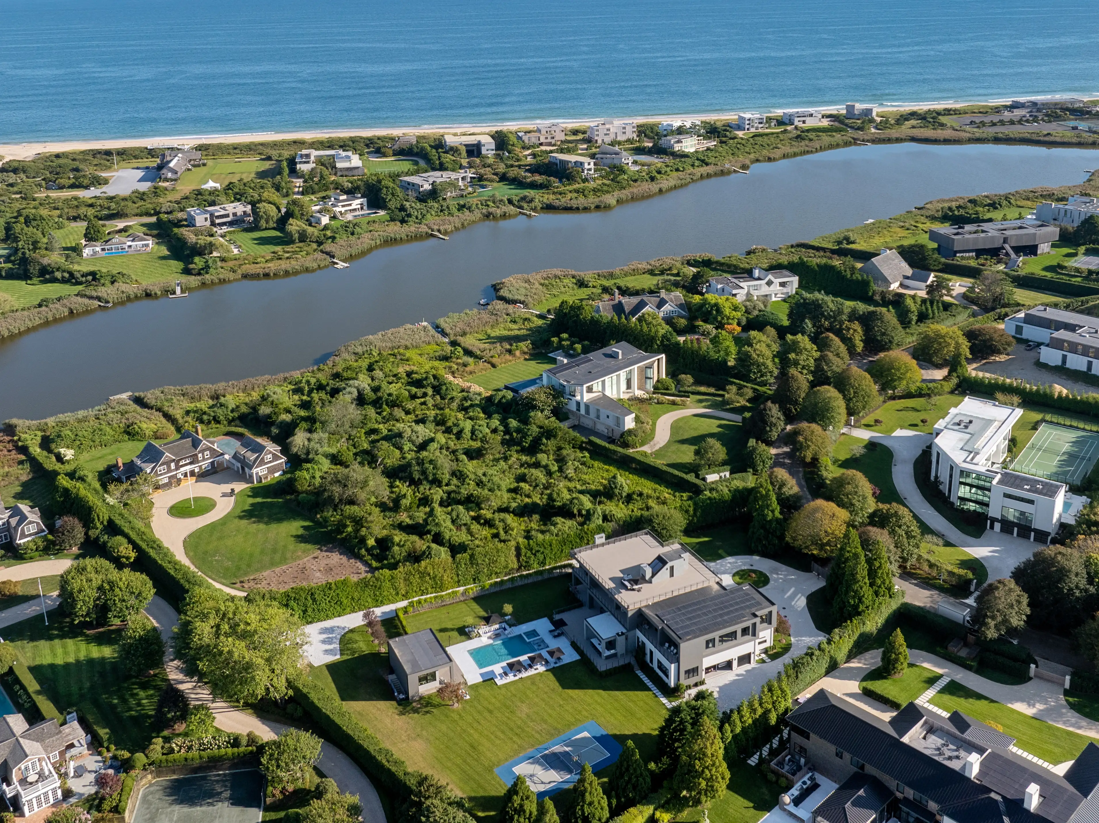 Long Island waterfront landscape design with luxury residential properties
