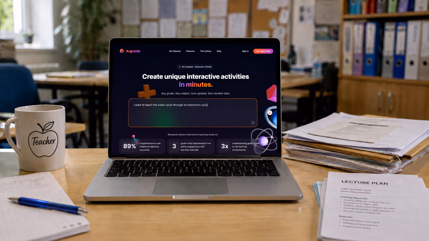 Argraide platform open on a laptop in a classroom