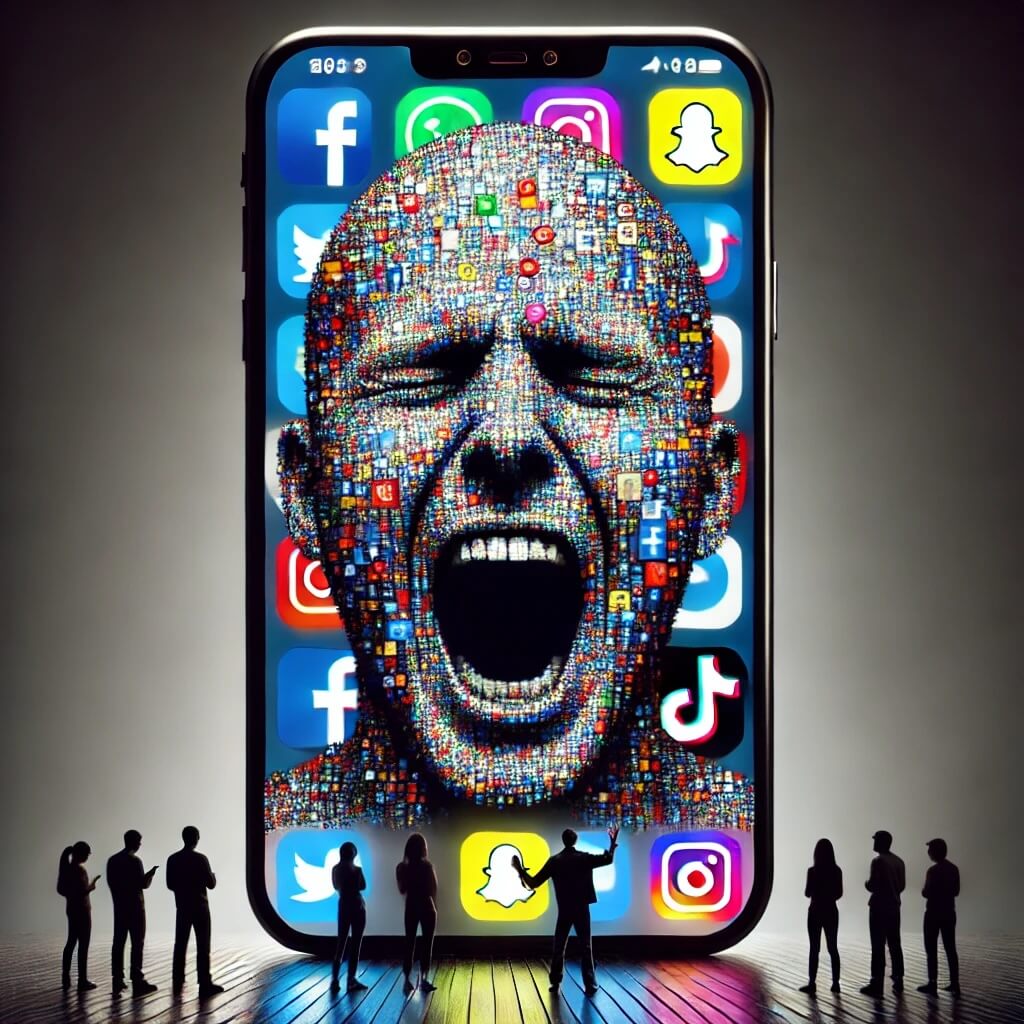 A Shakespeare-inspired digital portrait surrounded by social media icons.