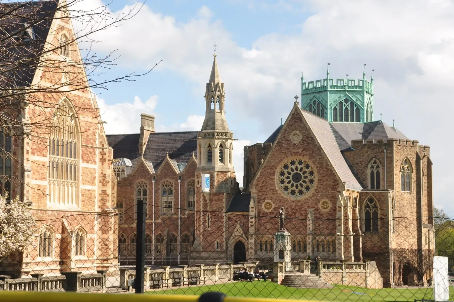 The chapel and tower of Clifton College on a sunny day.