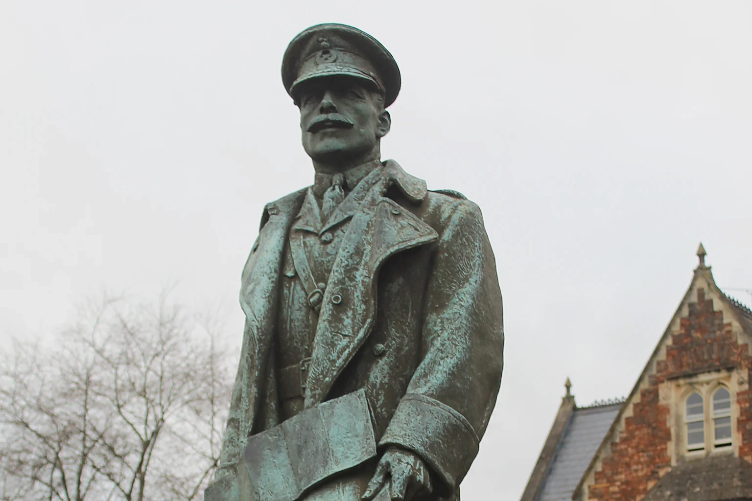 The bronze statue of Field Marshal Douglas Haig in front of School House at Clifton College.