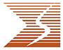 White stylized eagle head silhouette on a background of orange horizontal lines.