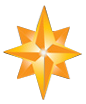 Eight-pointed golden star with gradient shading on a white background.