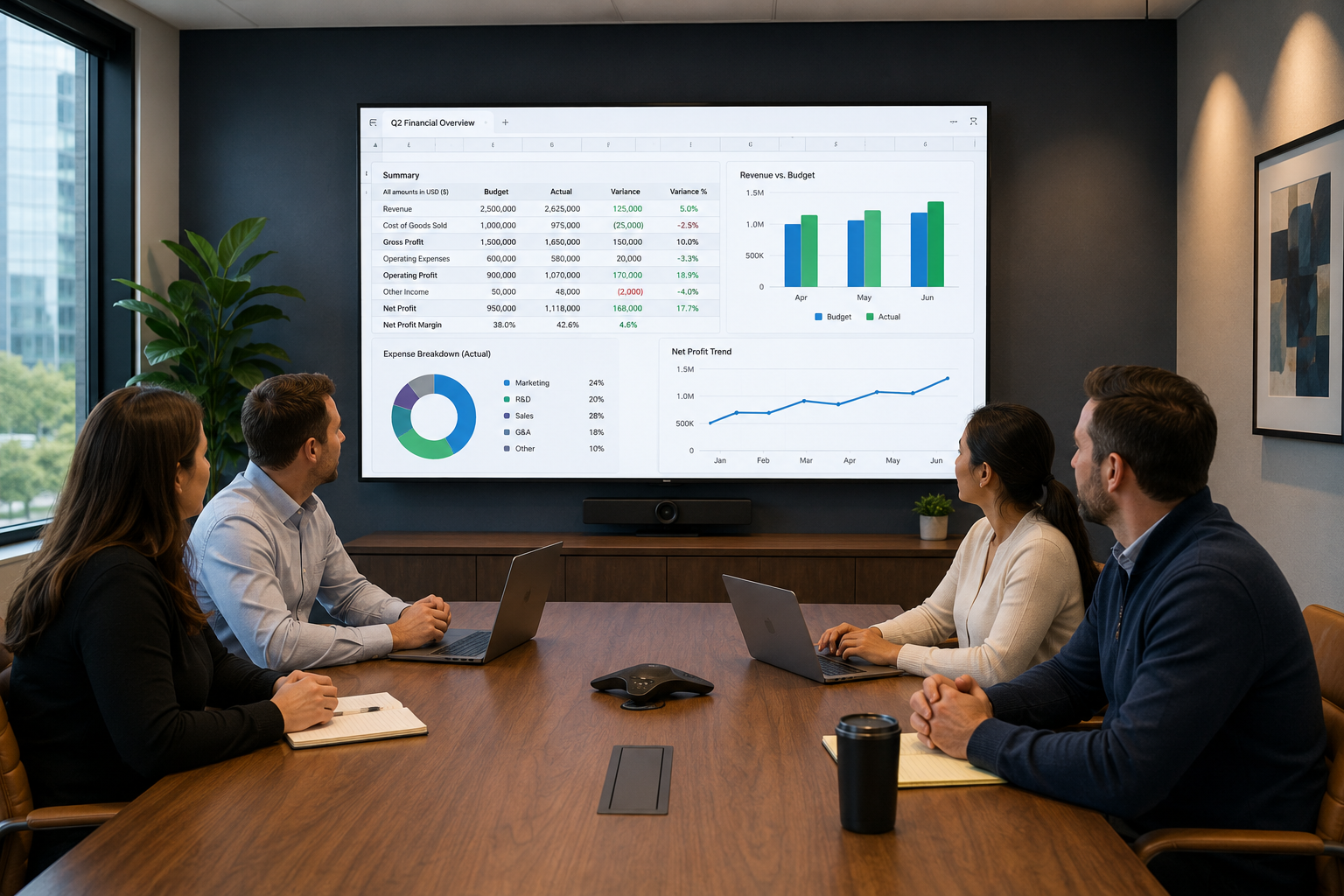 board room with stakeholders evaluating growth with deal influence