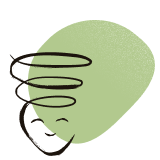 Groene abstracte vorm met zwarte kringen en lijnen die een werveling voorstellen.