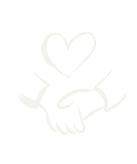 Twee handen die elkaar vasthouden met een hart erboven, symbool voor liefde en verbondenheid.