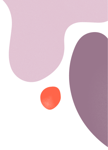 Abstract paarse en roze druppelvormige vormen met een kleine oranje vlek op een zwarte achtergrond.