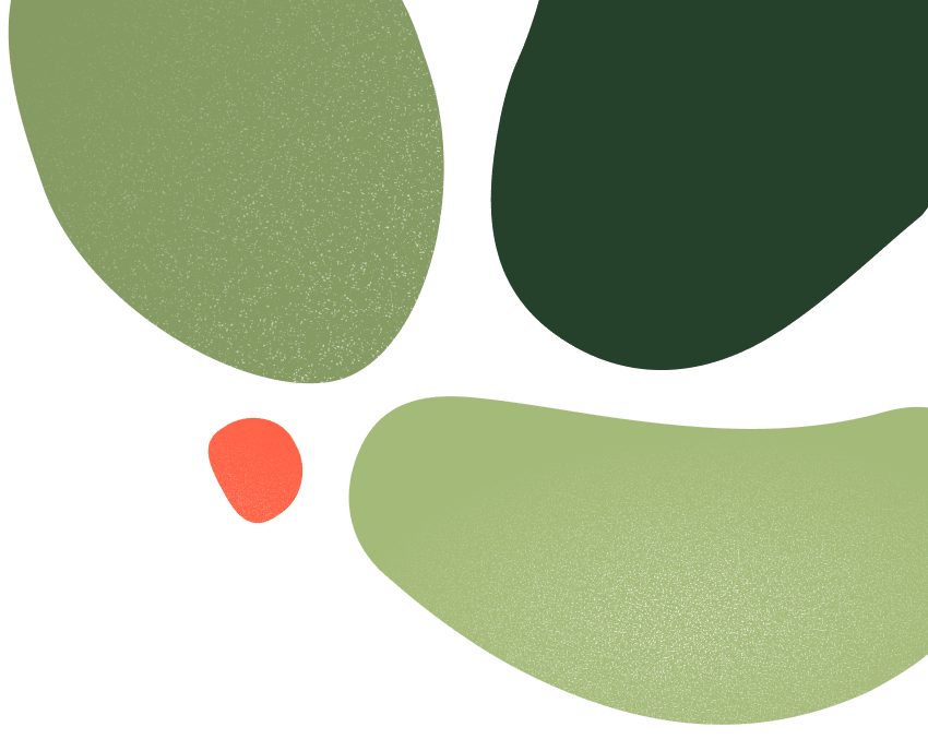 Abstract vormen in verschillende groentinten met een klein rood accent op zwarte achtergrond.