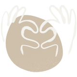 Minimalistische tekening van twee handen die een hart vormen, voor een lichte cirkel op een donkere achtergrond.