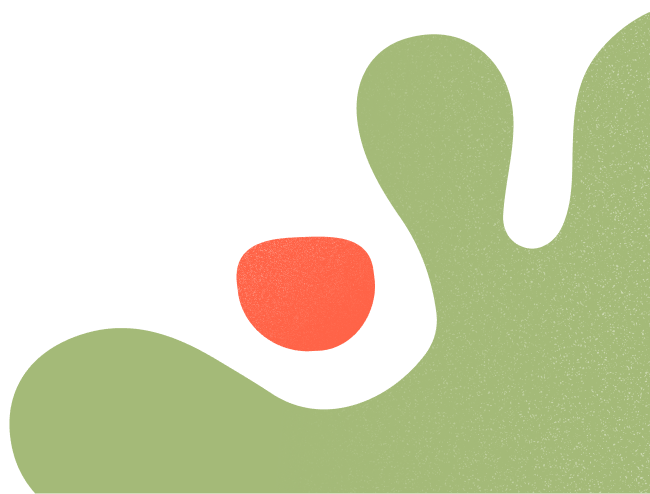 Abstract organische vormen in groen en rood op een zwarte achtergrond.