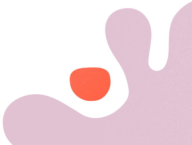 Uregelmæssige organiske former i lys lilla med en mindre rød-orange form nær midten mod venstre, placeret mod en sort baggrund.