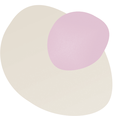 To overlappende uregelmæssige, æggeformede figurer, den ene stor og beige, den anden mindre og lyserød, mod en hvid baggrund.