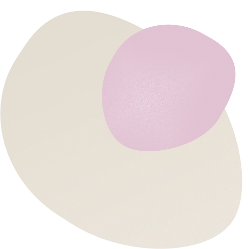 To overlappende uregelmæssige, æggeformede figurer, den ene stor og beige, den anden mindre og lyserød, mod en hvid baggrund.