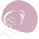 Simplificeret illustration af et ansigt i profil med lukkede øjne og rolig udtryk, omgivet af en lyserød cirkel på mørk baggrund.