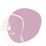 Minimalistische afbeelding van het zijprofiel van een vrouw met gesloten ogen, gestileerd met zachte roze en paarse tinten.