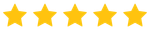 Row of five gold star icons symbolizing a five-star rating.