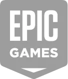 Epic Games logo with bold white text on a gray background.