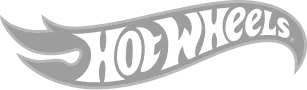 Hot Wheels logo with stylized flame design in gray scale.