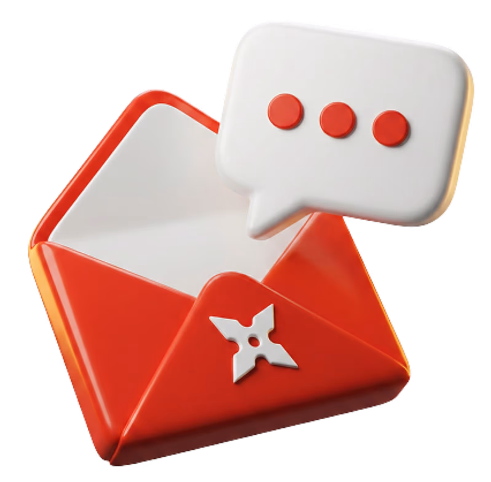 Red open envelope with a speech bubble containing three red dots above it.