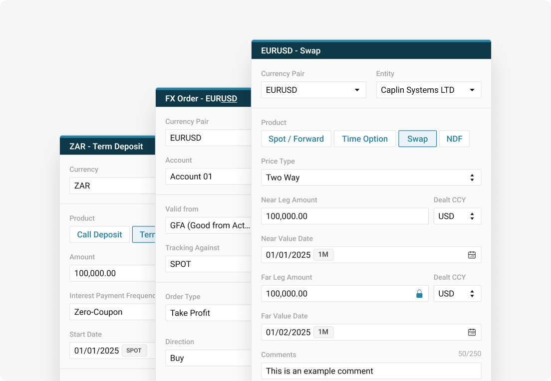 A screenshot of a multiple trading tickets