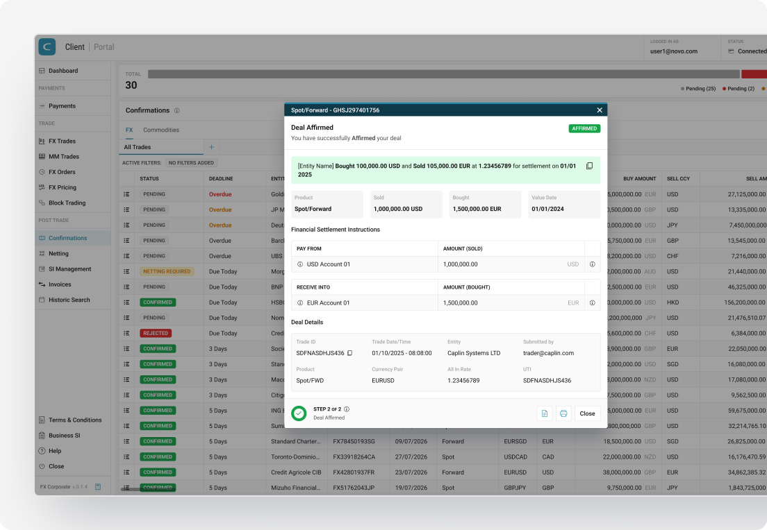 A screenshot of a confirmations workflow
