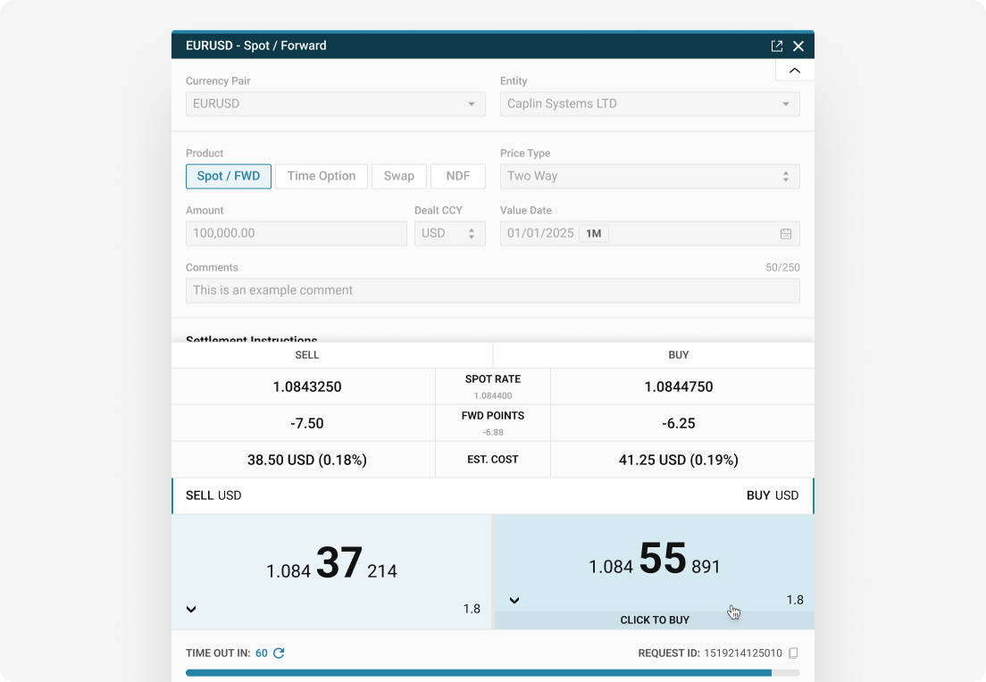 Screenshot of a Trading Ticket