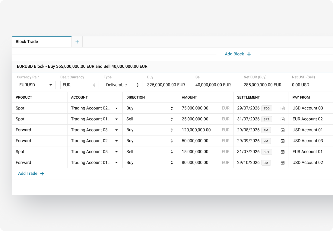 Screenshot of Block Trading component