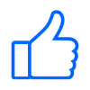 Blue thumbs-up like icon with a dark background.