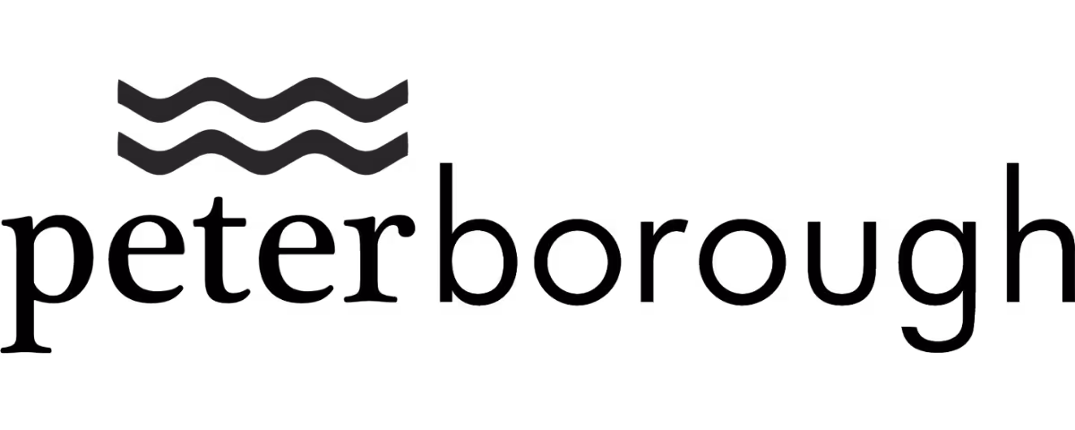 Logo with three wavy lines above the word Peterborough in lowercase letters.