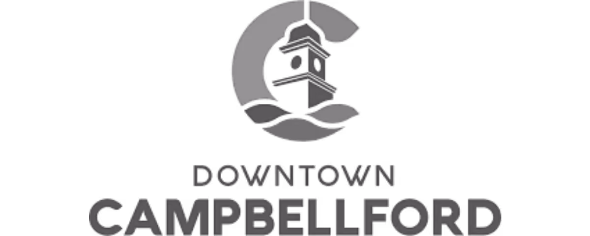 Logo of Downtown Campbellford featuring a stylized clock tower within a circular design.