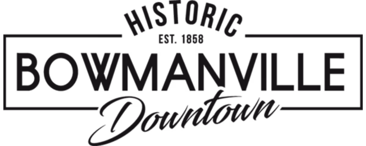 Historic Bowmanville Downtown logo with established year 1858 in black text and framing lines.