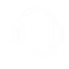 White headset with microphone icon on black background.