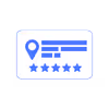 Icon of a card with a location pin, horizontal lines, and five stars.