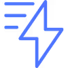 Blue lightning bolt icon with three horizontal blue lines on its left side.