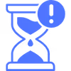 Blue hourglass icon with an exclamation mark indicating delay or warning.