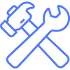 Icon of a blue hammer and wrench crossed, symbolizing tools or repair.