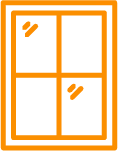 Icônes flèches orange pointant vers le haut à gauche et le centre droit de quatre blocs blancs sur fond orange.