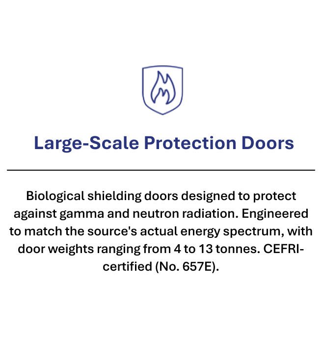 Texte décrivant des portes de protection à grande échelle contre les radiations gamma et neutron.