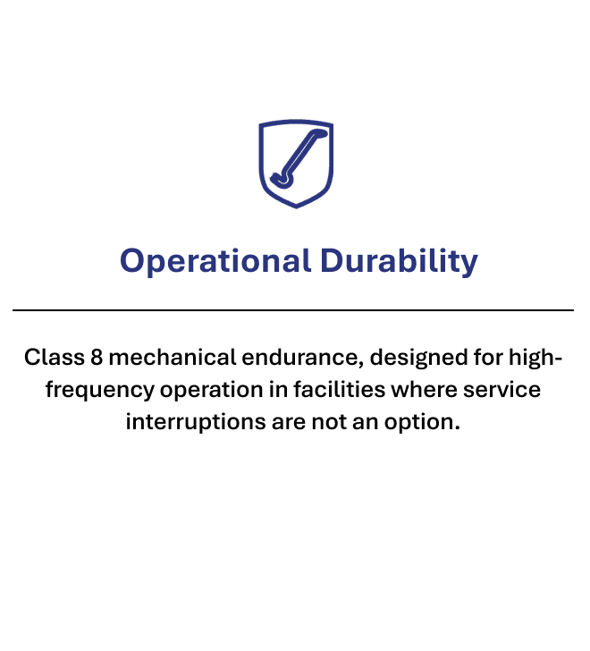 Durabilité opérationnelle avec endurance mécanique classe 8 pour des opérations fréquentes sans interruption.