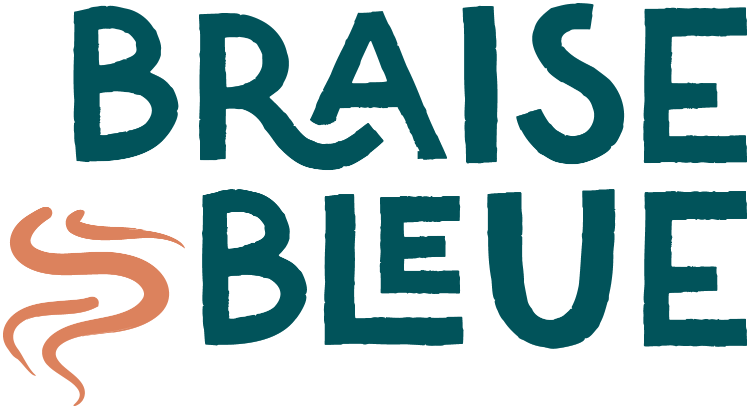 Logo with the words 'BRAISE BLEUE' in large block letters and a stylized orange flame design to the left of the text.