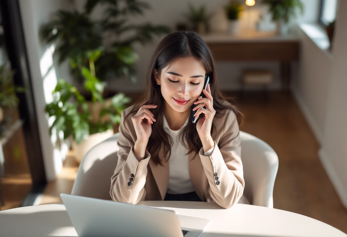 image of a person on a phone call (for a productivity tools business)