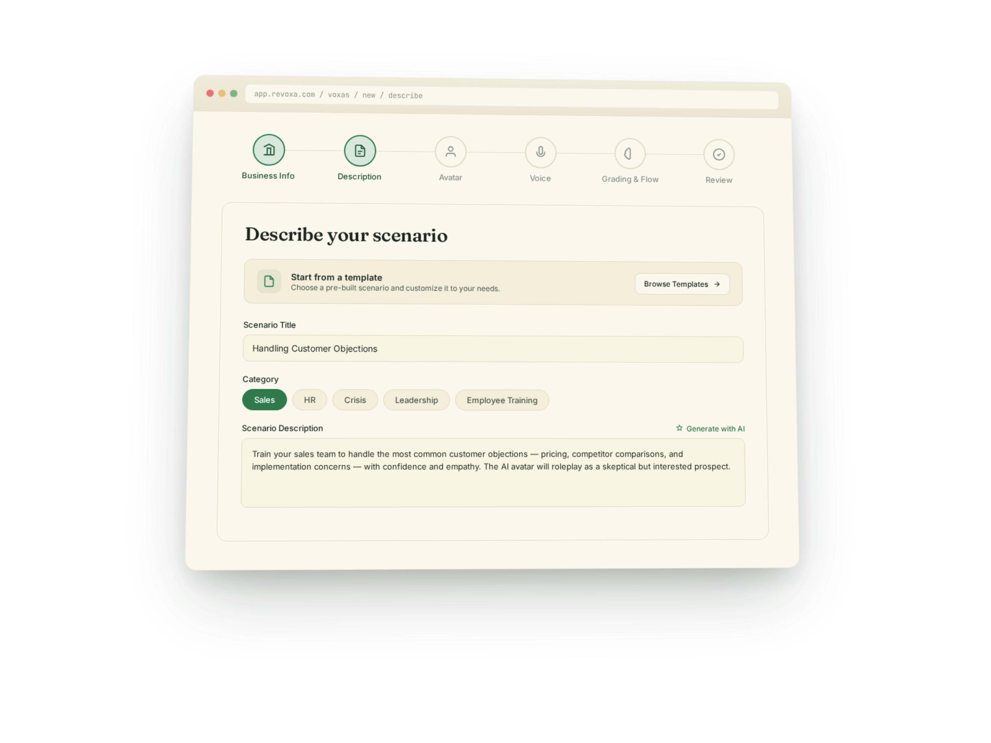 Revoxa scenario builder